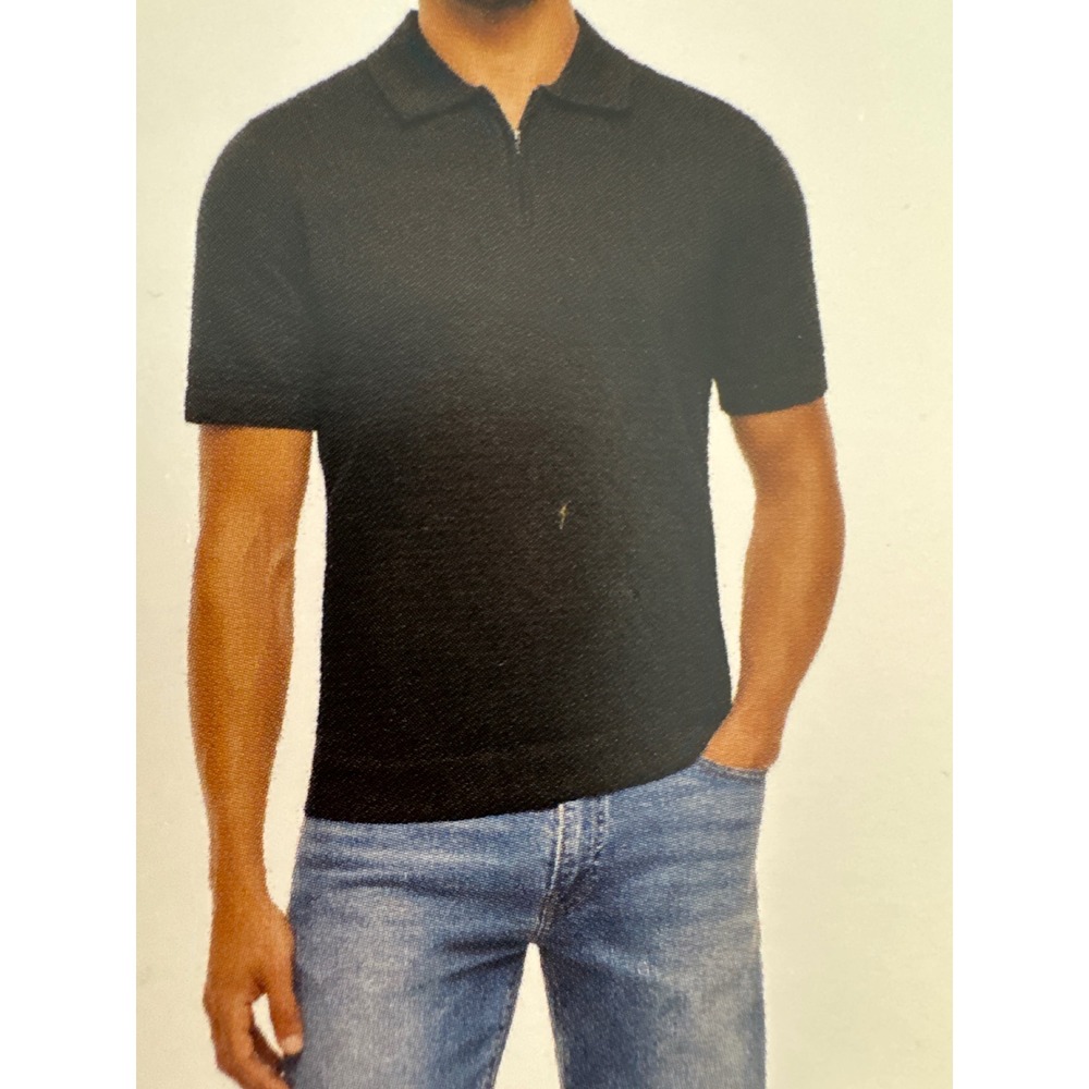 Express Mens XL Black Zip Sweater Polo Textured Knit Short Sleeve NWT